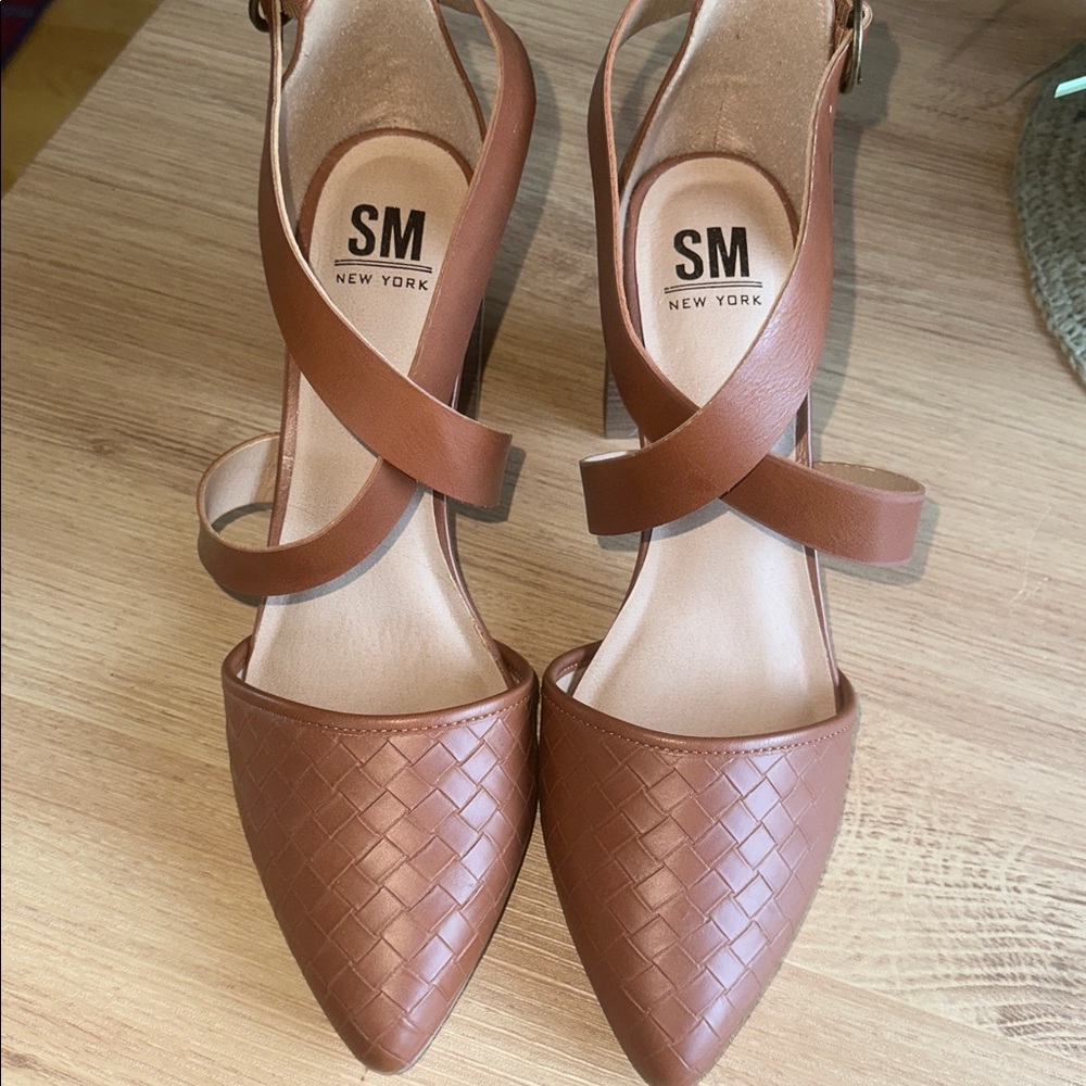 SM New York Tan Woven Strap Heels ( NEW )